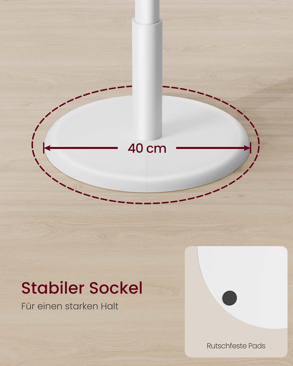 Drēbju statīvs koka formā ar 8 āķiem, gumijkoks un MDF, balts, Ø 40 x 171,8 cm - Image 6