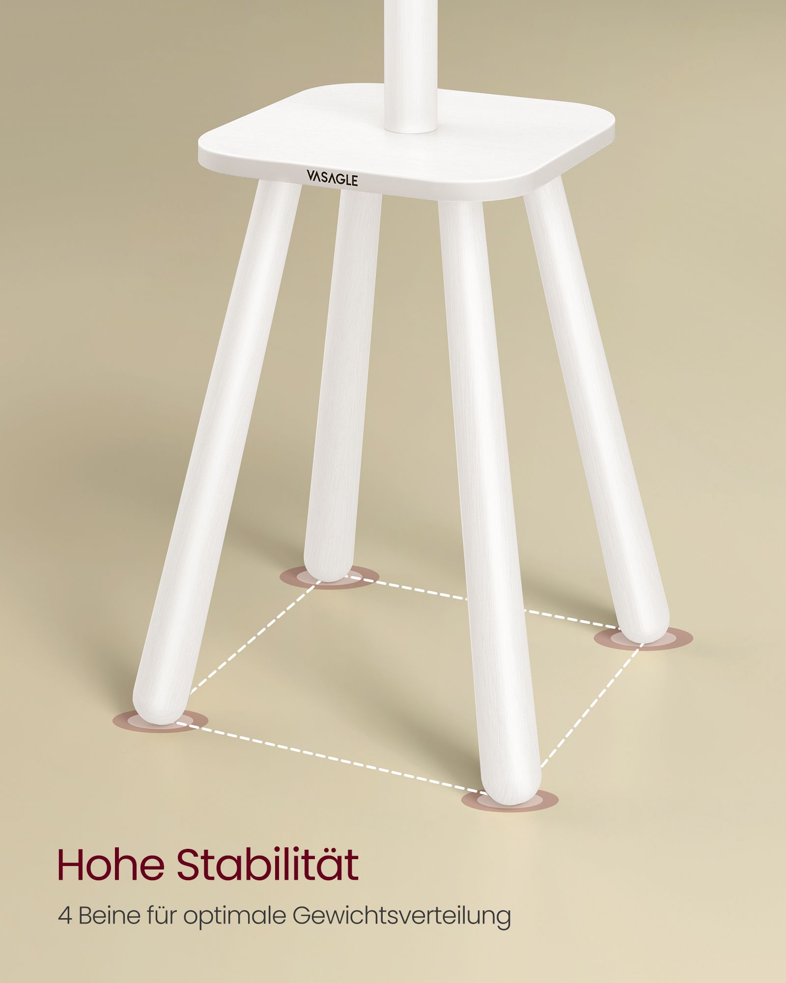 Drēbju statīvs ar 8 āķiem un plauktu, 34,7 x 34,7 x 170,5 cm, balts - Image 4