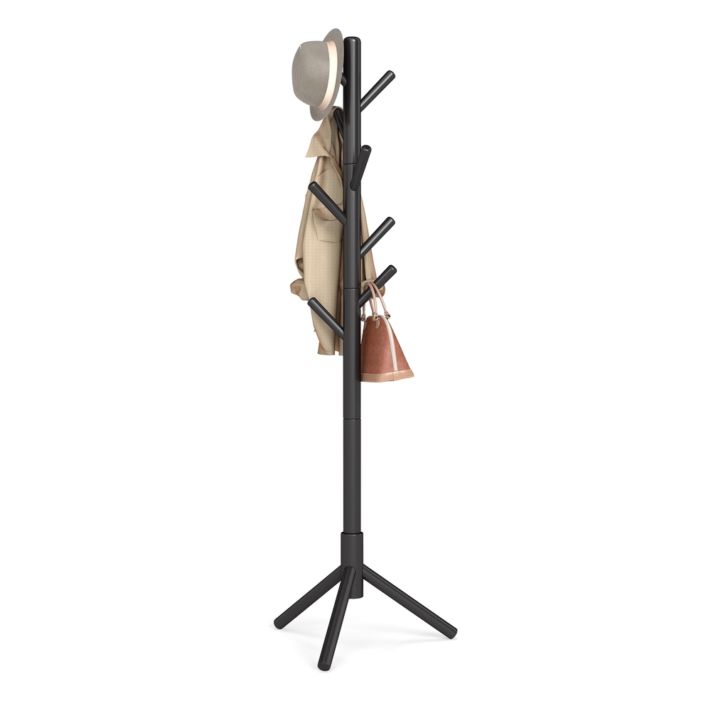 Pastatoma drabužių kabykla medžio formos, kaučiukmedžio, 8 kabliukai, 47 x 47 x 175 cm, juoda