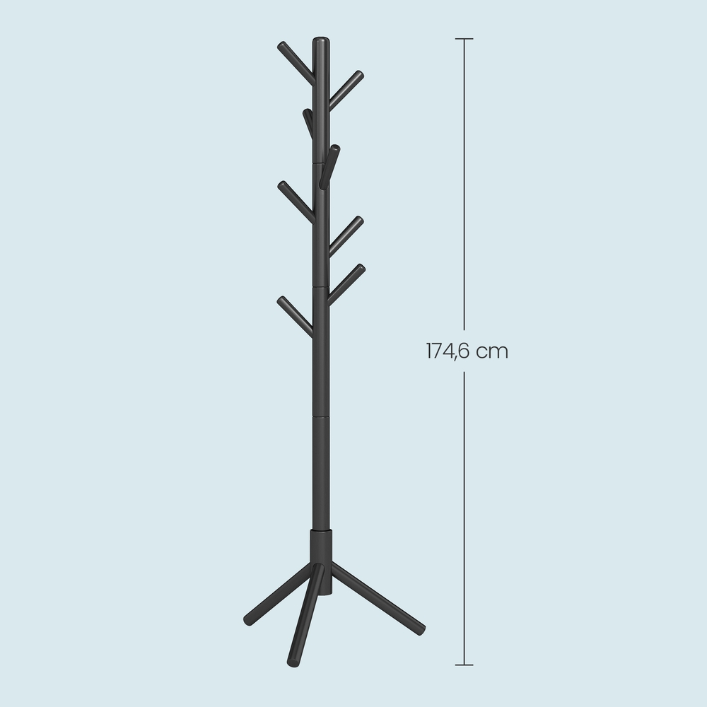 Vapaasti seisova naulakko puun muotoinen, kumipuuta, 8 koukkua, 47 x 47 x 175 cm, musta - Image 3