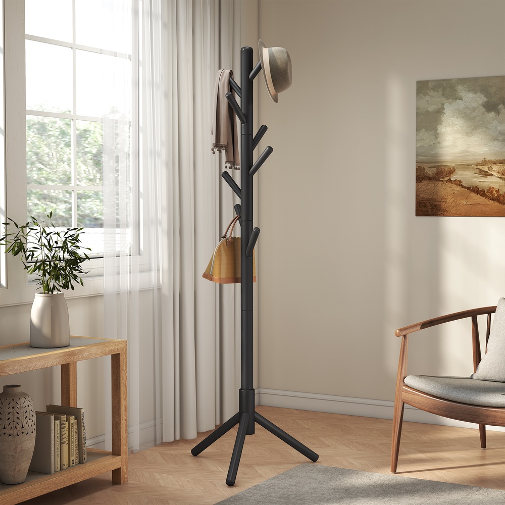 Vapaasti seisova naulakko puun muotoinen, kumipuuta, 8 koukkua, 47 x 47 x 175 cm, musta - Image 5
