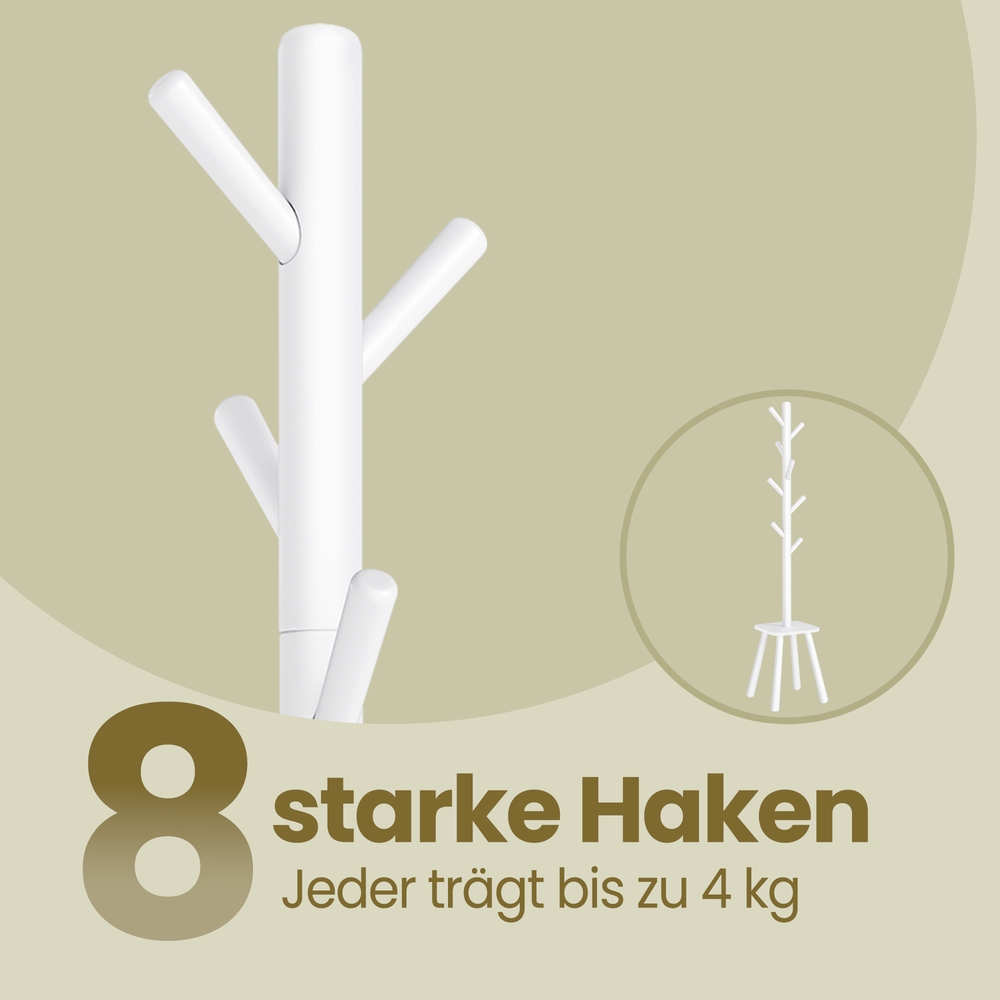 Naulakko 8 koukulla ja hyllytasolla, valkoinen, 33,6 x 33,6 x 175,8 cm - Image 8