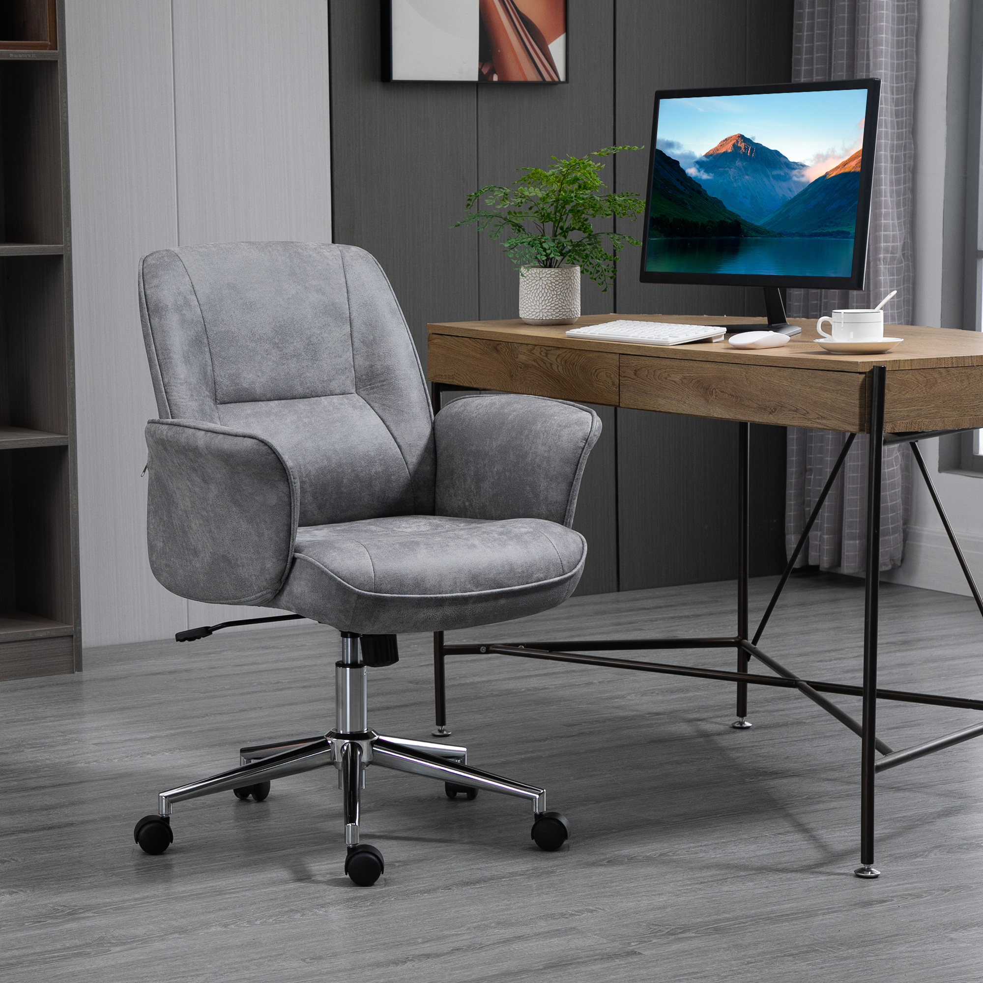 Biroja krēsls ar šūpošanās funkciju, regulējams augstums, gaiši pelēks, mikrošķiedra, 67 x 69 x 92-102 cm - Image 2