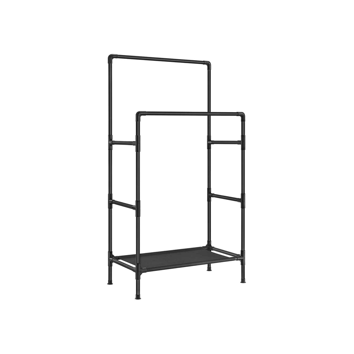 Drabužių stovas iš metalo, 83 x 45 x 157 cm, 2 skersiniai, 1 lentyna, juodas