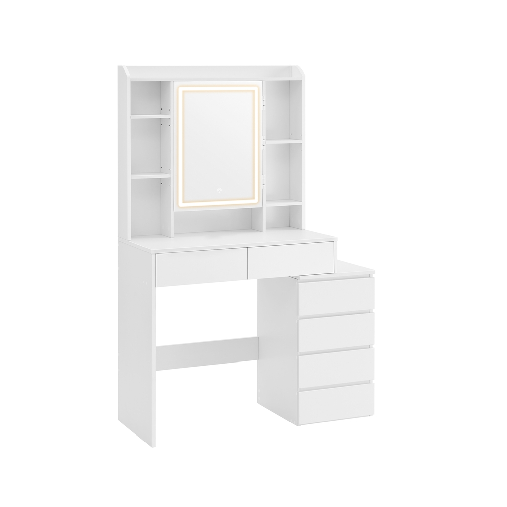 Jumestuslaud LED-valgustuse, peegli ja sahtlitega, 40 x 98,3 x 145 cm, valge