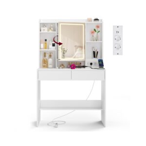 Jumestuslaud reguleeritava LED-peegliga, 2 sahtliga, valge, 40 x 90 x 145 cm