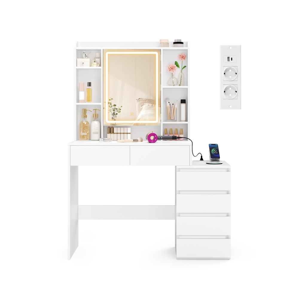 Jumestuslaud LED-peegliga, 40 x 105 x 145 cm, puitlaastplaat, valge