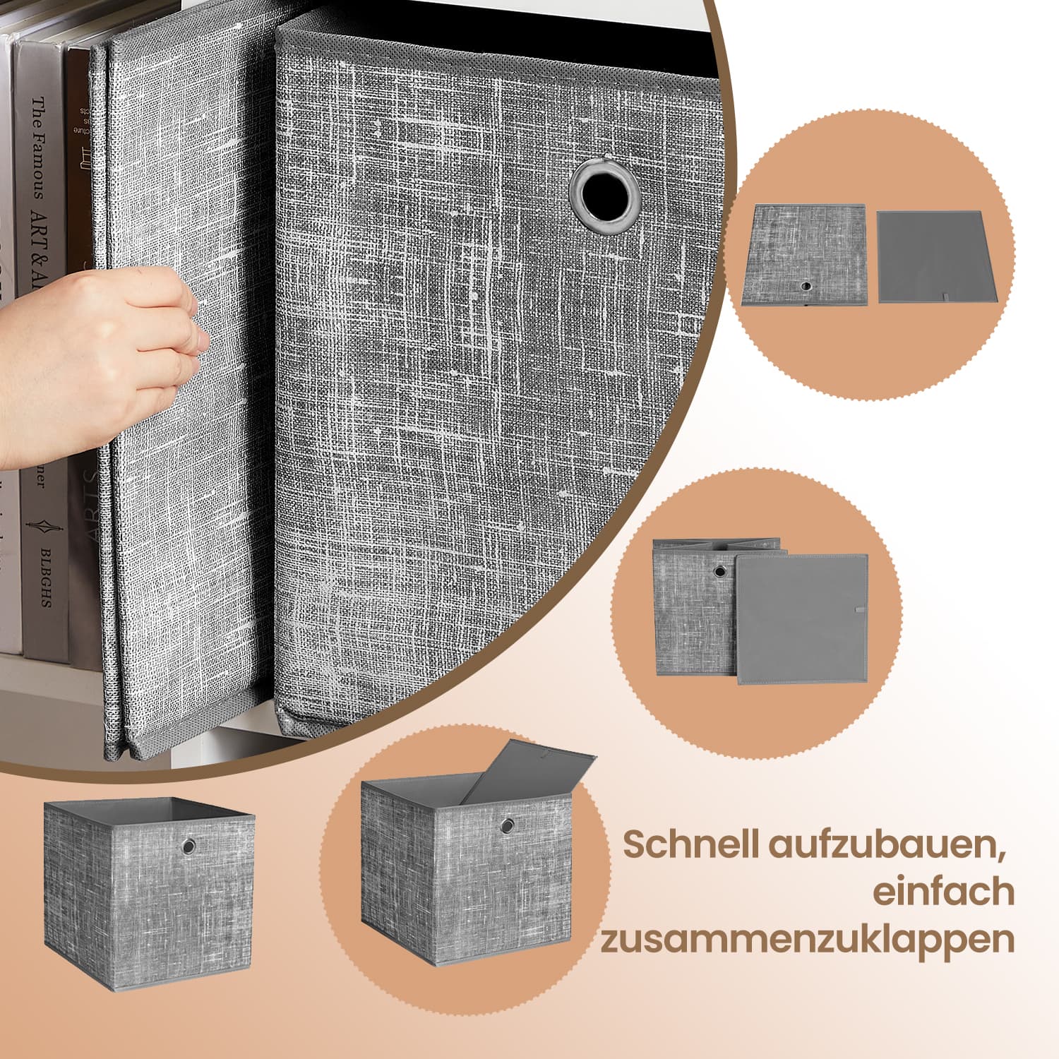 Kokkupandavad hoiukastid, 6 tk, 30 x 30 x 30 cm, hallikirjud - Image 4