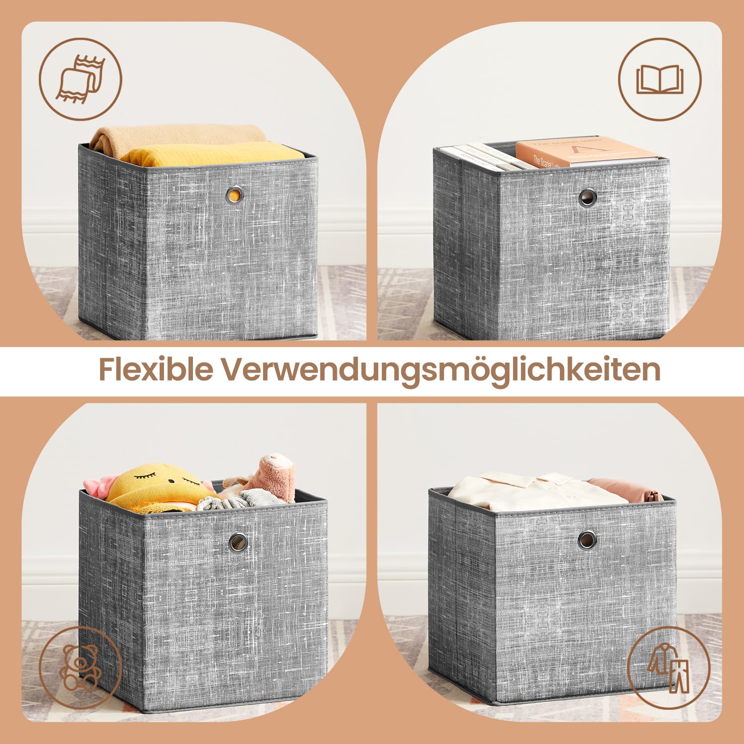Kokkupandavad hoiukastid, 6 tk, 30 x 30 x 30 cm, hallikirjud - Image 5