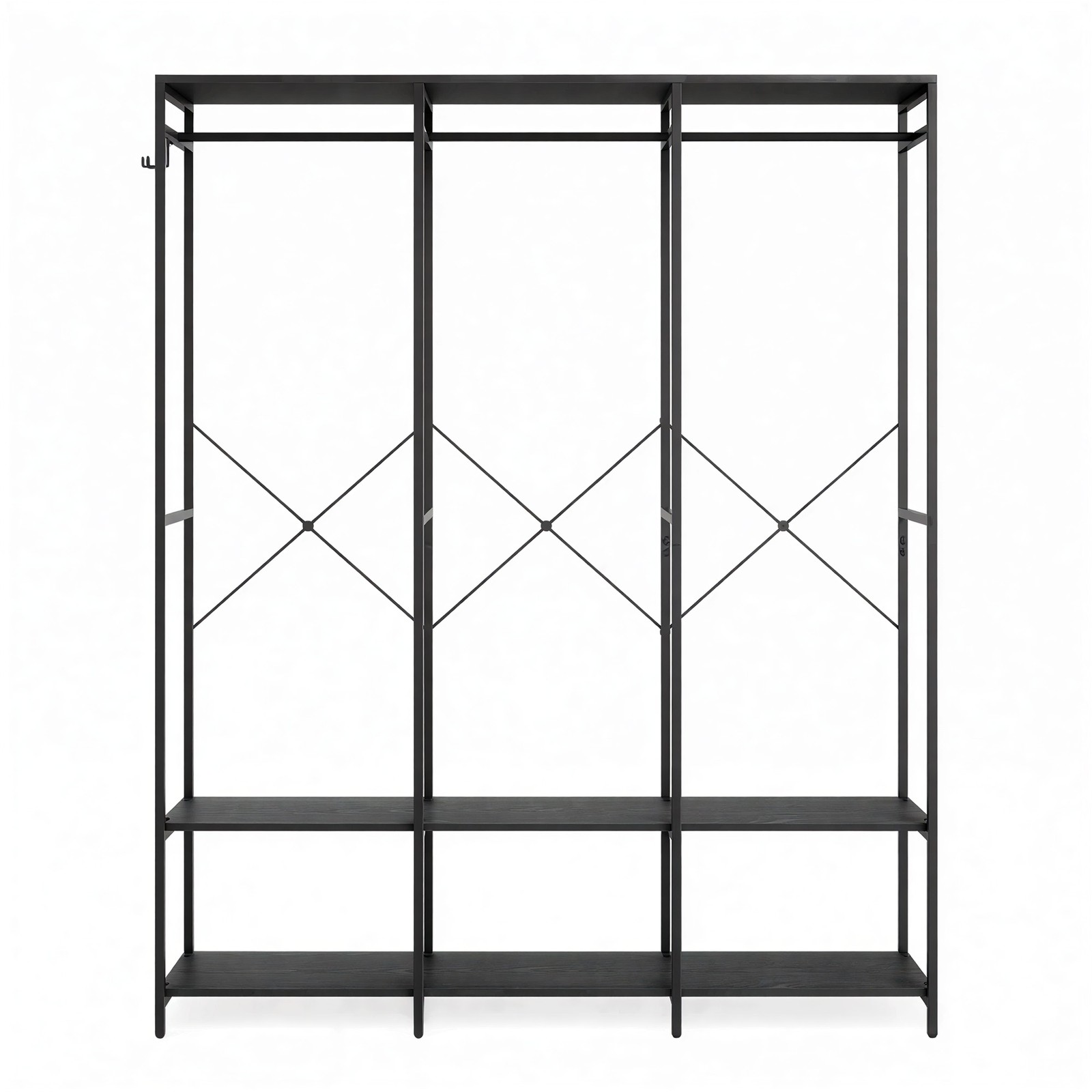 Riidestange riiulite ja riidepuutoruga, must, teras ja puitlaastplaat, 40 x 141 x 180 cm