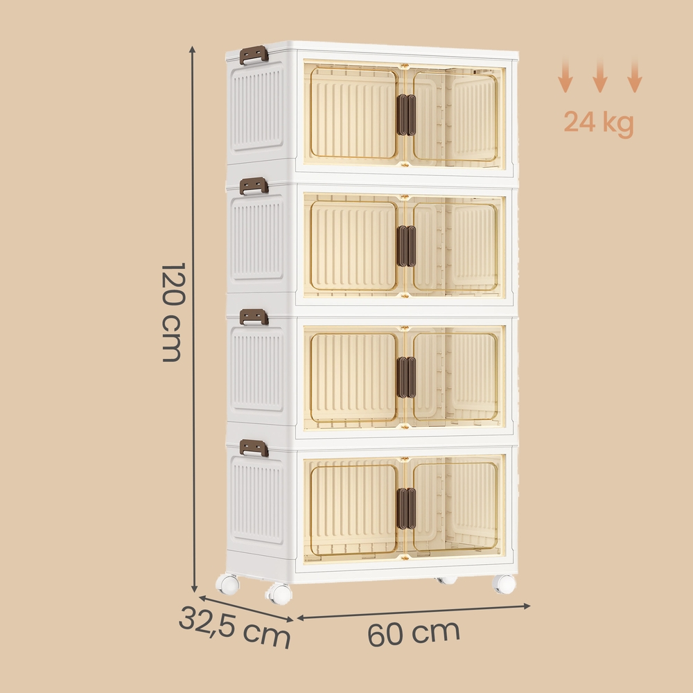 Daiktų laikymo organizatorius su ratukais, 4 aukštų, su dangčiais, 220 l, baltas - Image 3