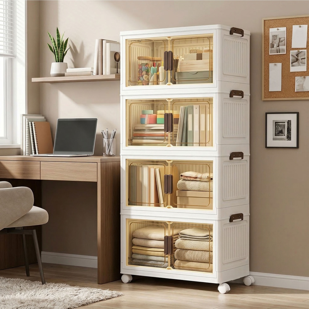 Daiktų laikymo organizatorius su ratukais, 4 aukštų, su dangčiais, 220 l, baltas - Image 5
