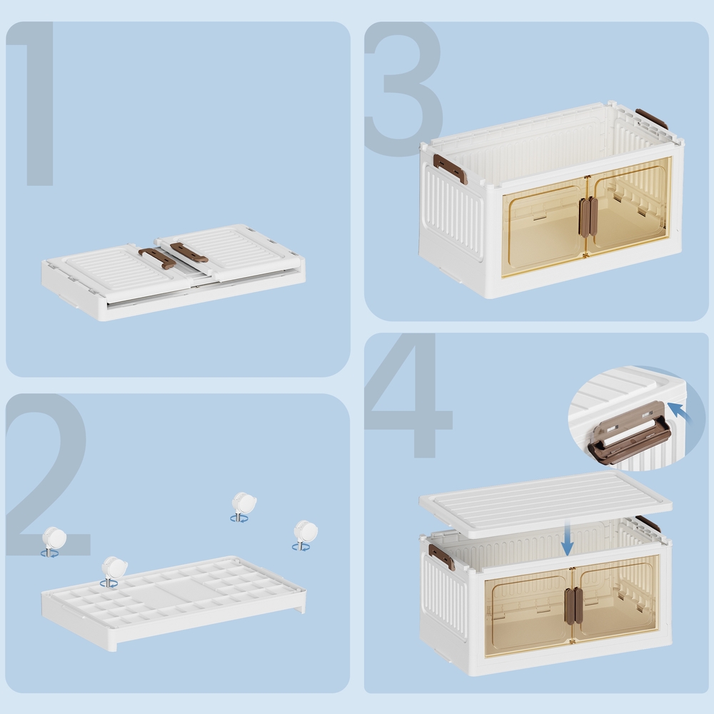 Säilytysorganisaattori pyörillä, 4 tasoa, kannella, 100 l, valkoinen/ruskea - Image 8