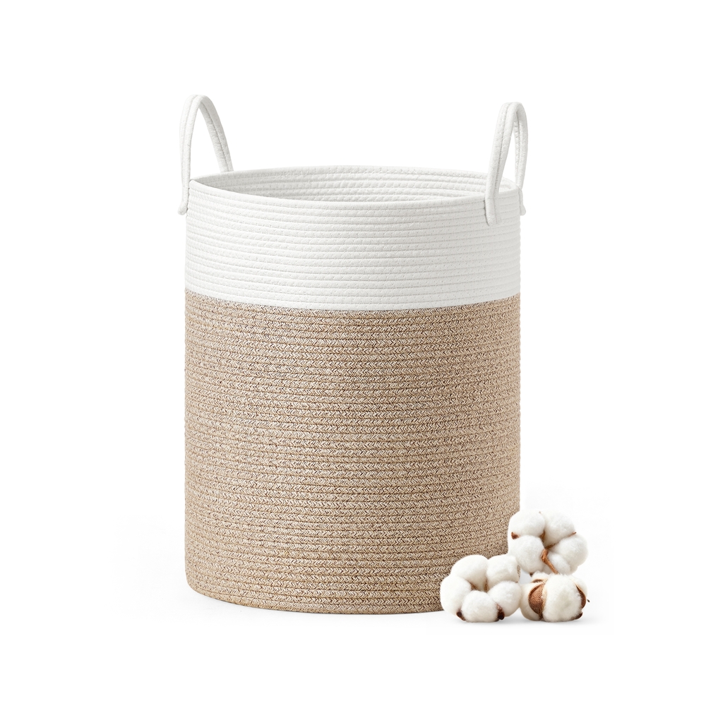 Laste pesukorv puuvillnöörist, 60 l, 35 x 35 x 50 cm, valge-hallikaspruun