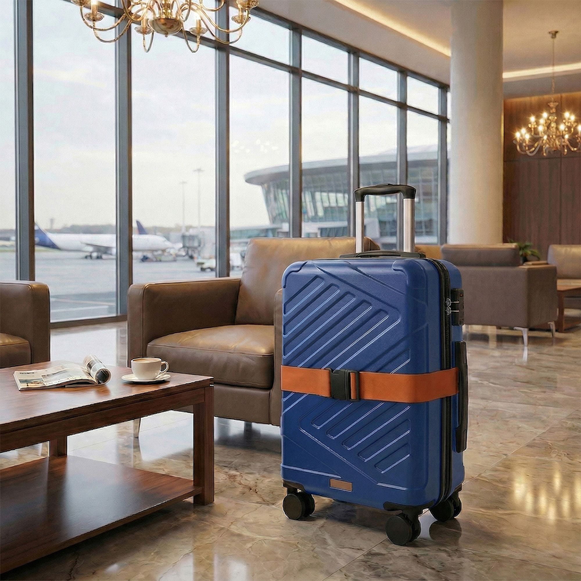 Kieto korpuso lagaminas, mėlynas, 65 x 45 x 25 cm, su TSA spyna ir lagamino diržu - Image 5