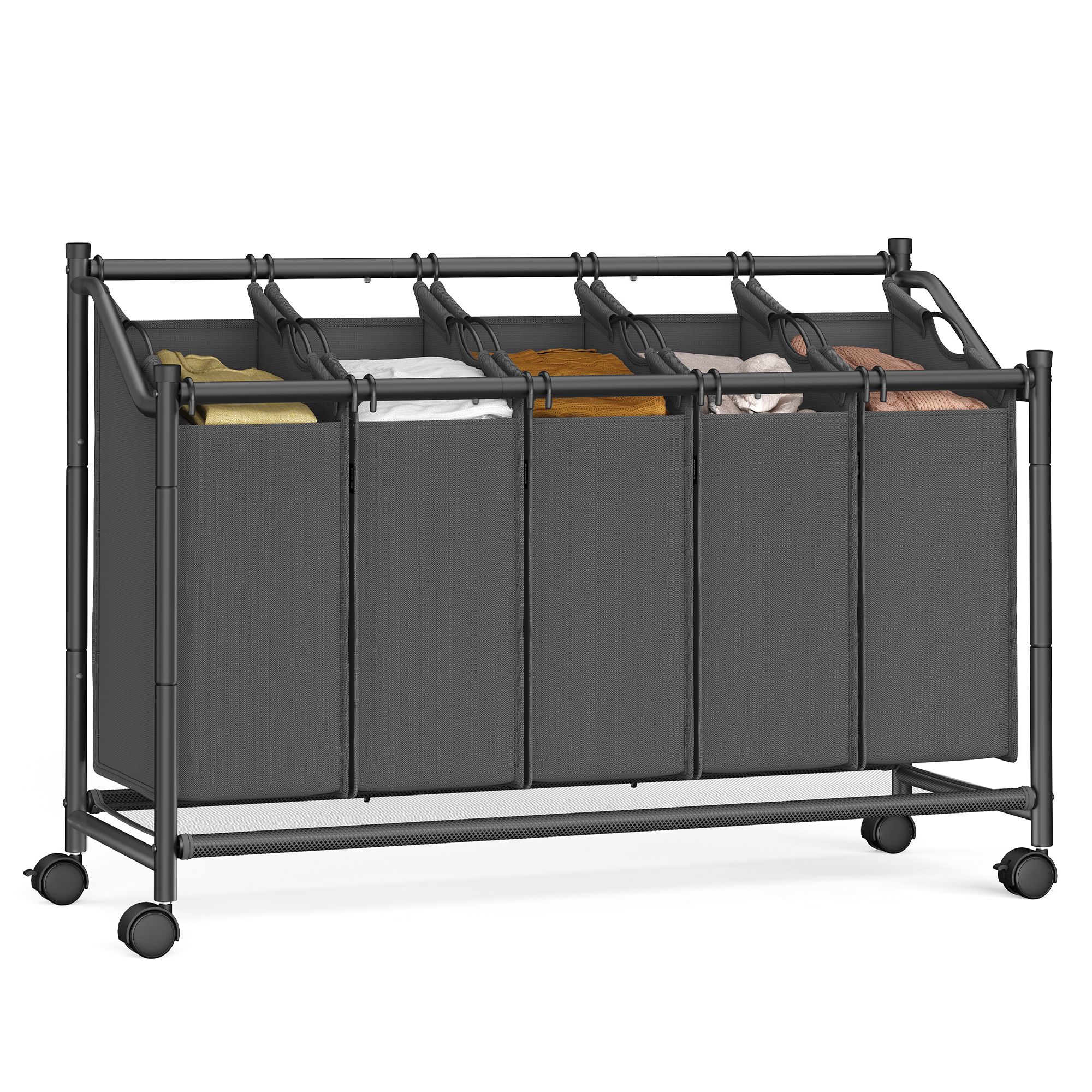 Veļas šķirošanas grozs ar riteņiem, 175 l, 4 maisi, pelēks, 106,5 x 38,5 x 81,5 cm - Image 2