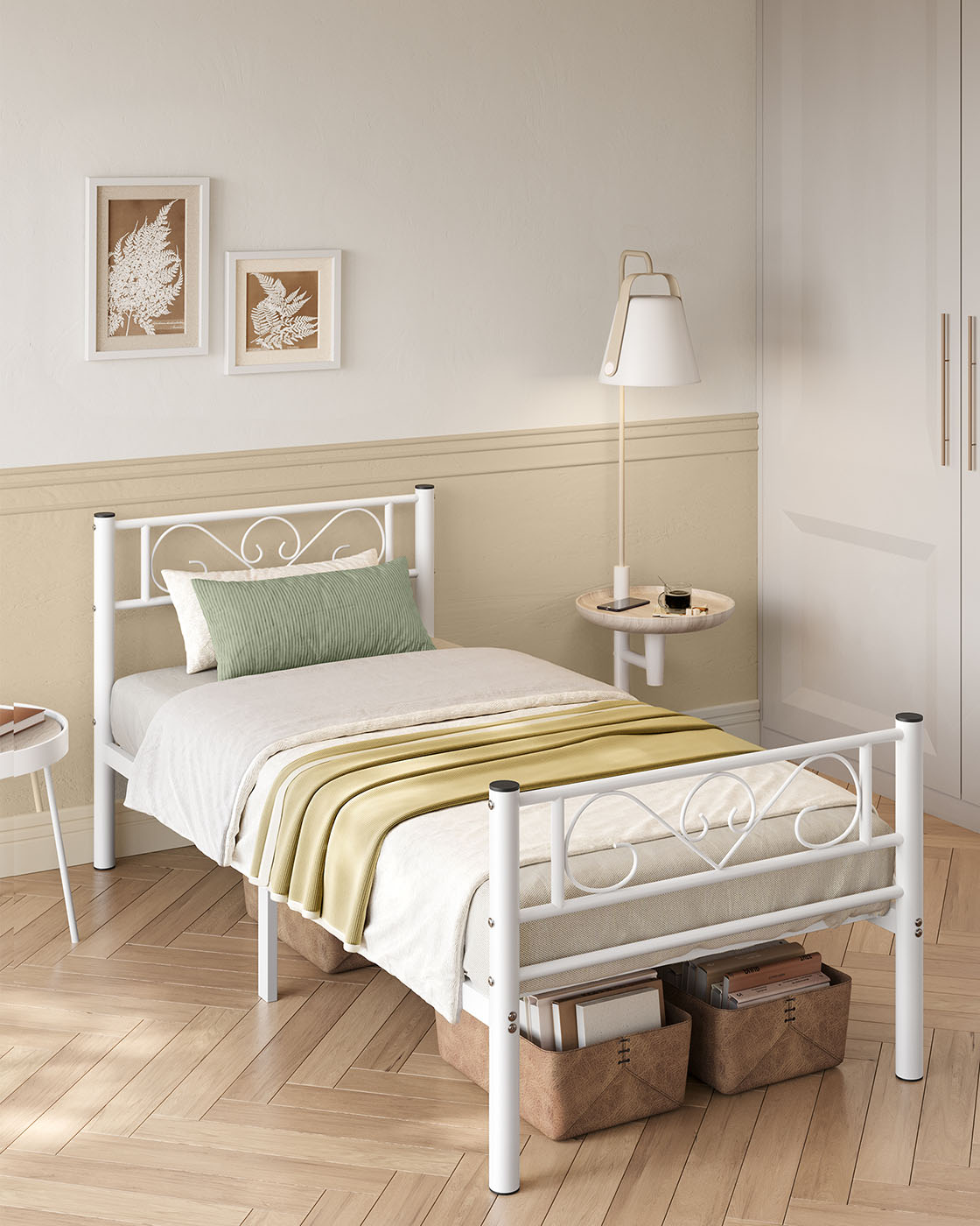Viengulės lovos rėmas iš metalo, 208 x 91,8 x 86,4 cm, matinis baltas - Image 2