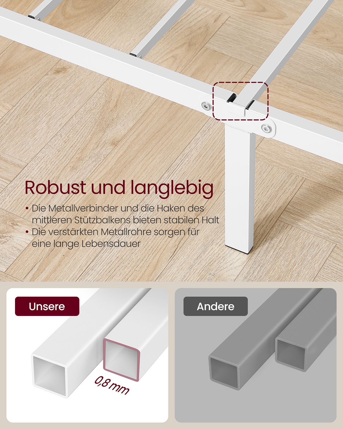 Viengulės lovos rėmas iš metalo, 208 x 91,8 x 86,4 cm, matinis baltas - Image 3