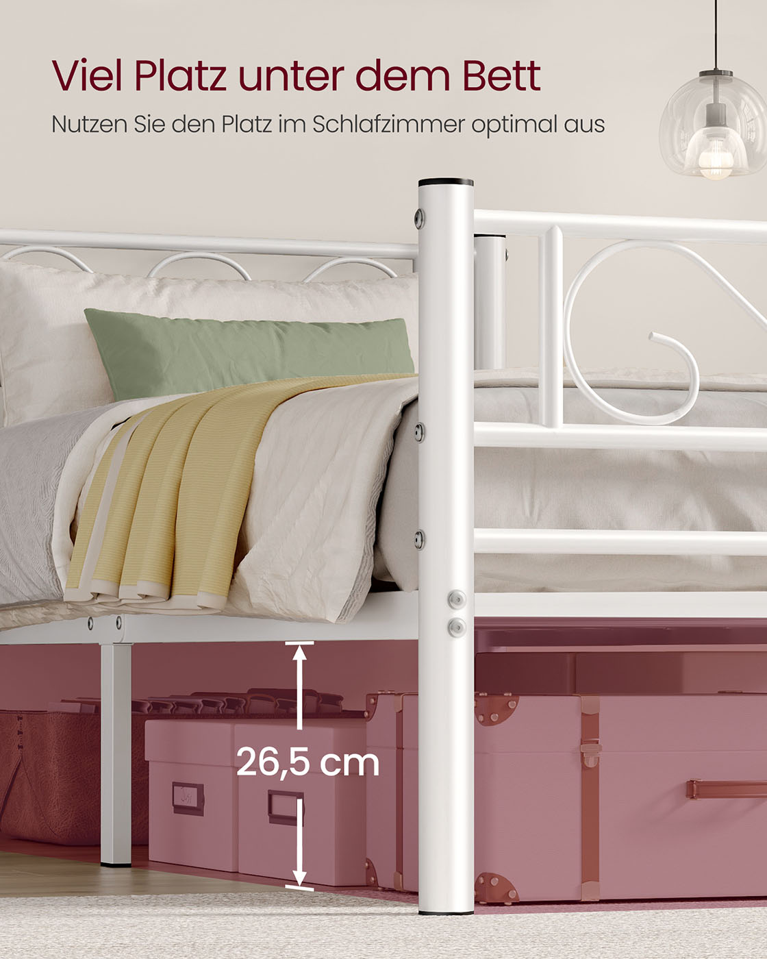 Viengulės lovos rėmas iš metalo, 208 x 91,8 x 86,4 cm, matinis baltas - Image 5