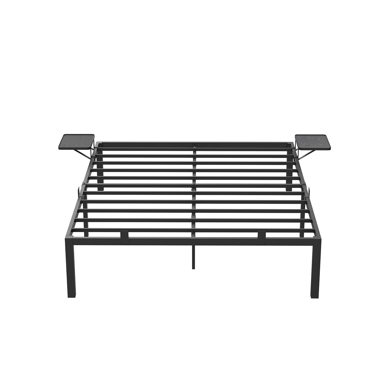 Kaheinimese voodiraam 160 x 200 cm, metallist, hoiuriiulitega, must