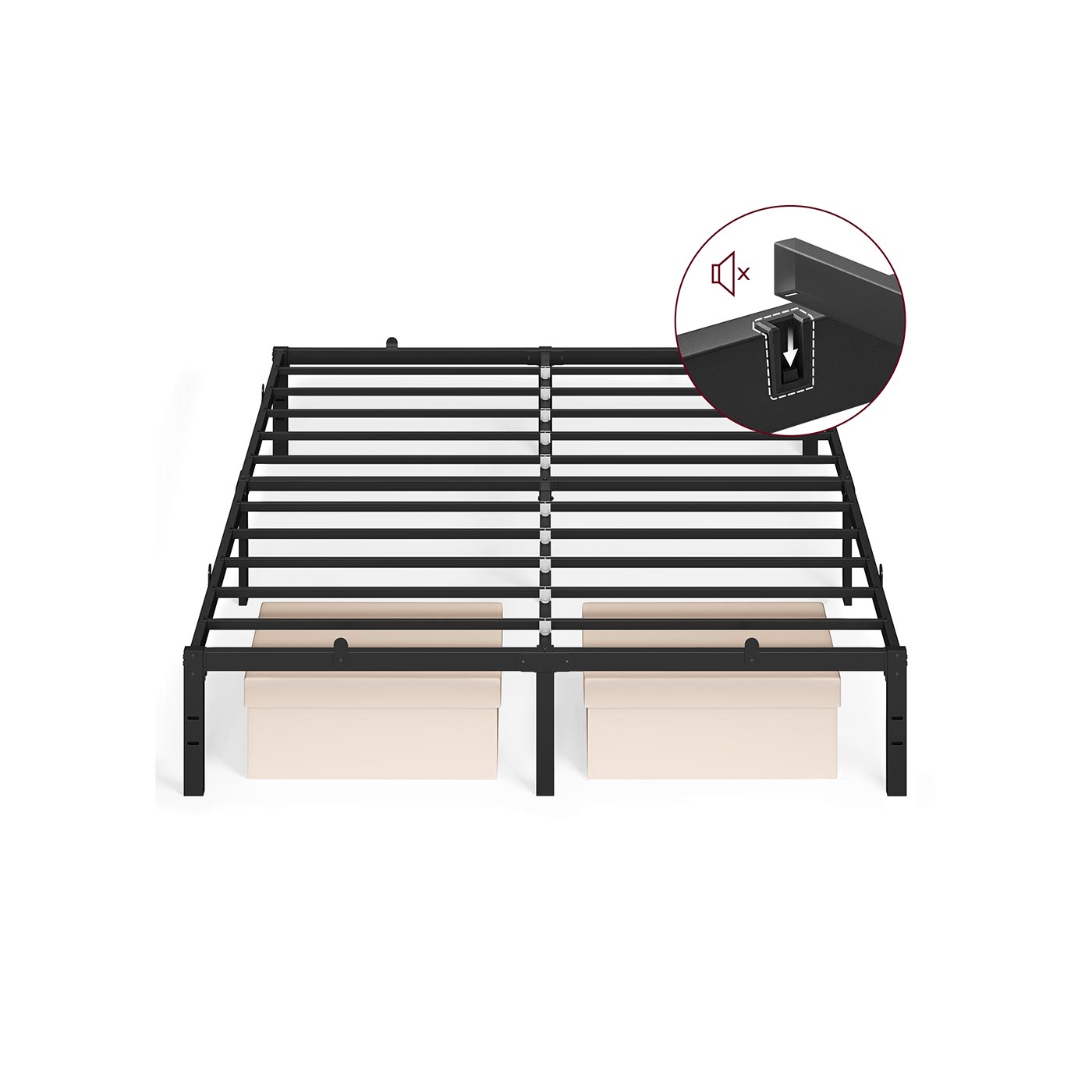 Kaheinimese voodiraam metallist, 160 x 200 cm, mattmust, modernne