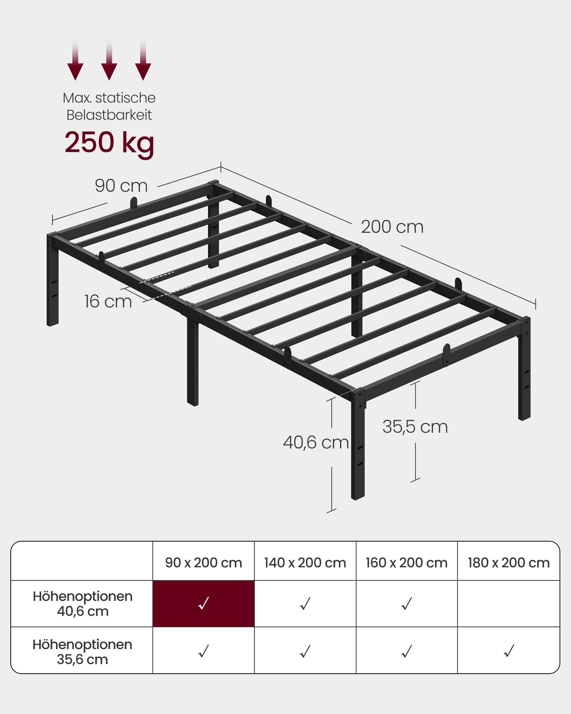 Yhden hengen metallinen sängynrunko 90 x 200 cm, teräs, musta, säilytystilalla sängyn alla - Image 5