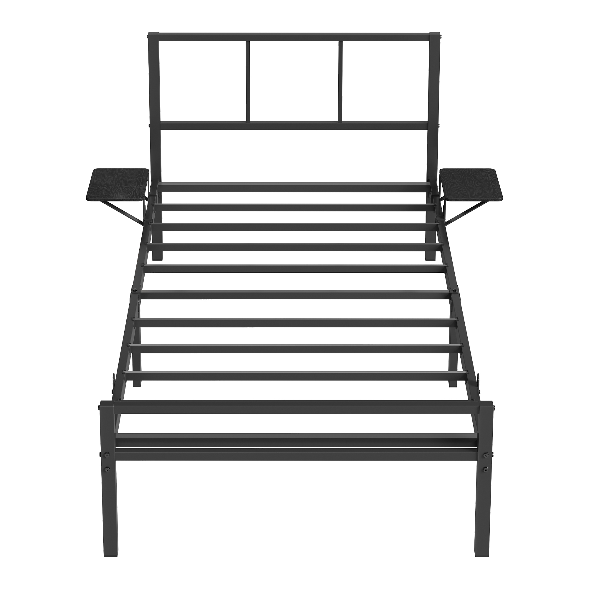 Üheinimese voodiraam 90 x 190 cm madratsile, terasest, peatsiga ja riiulitega, must