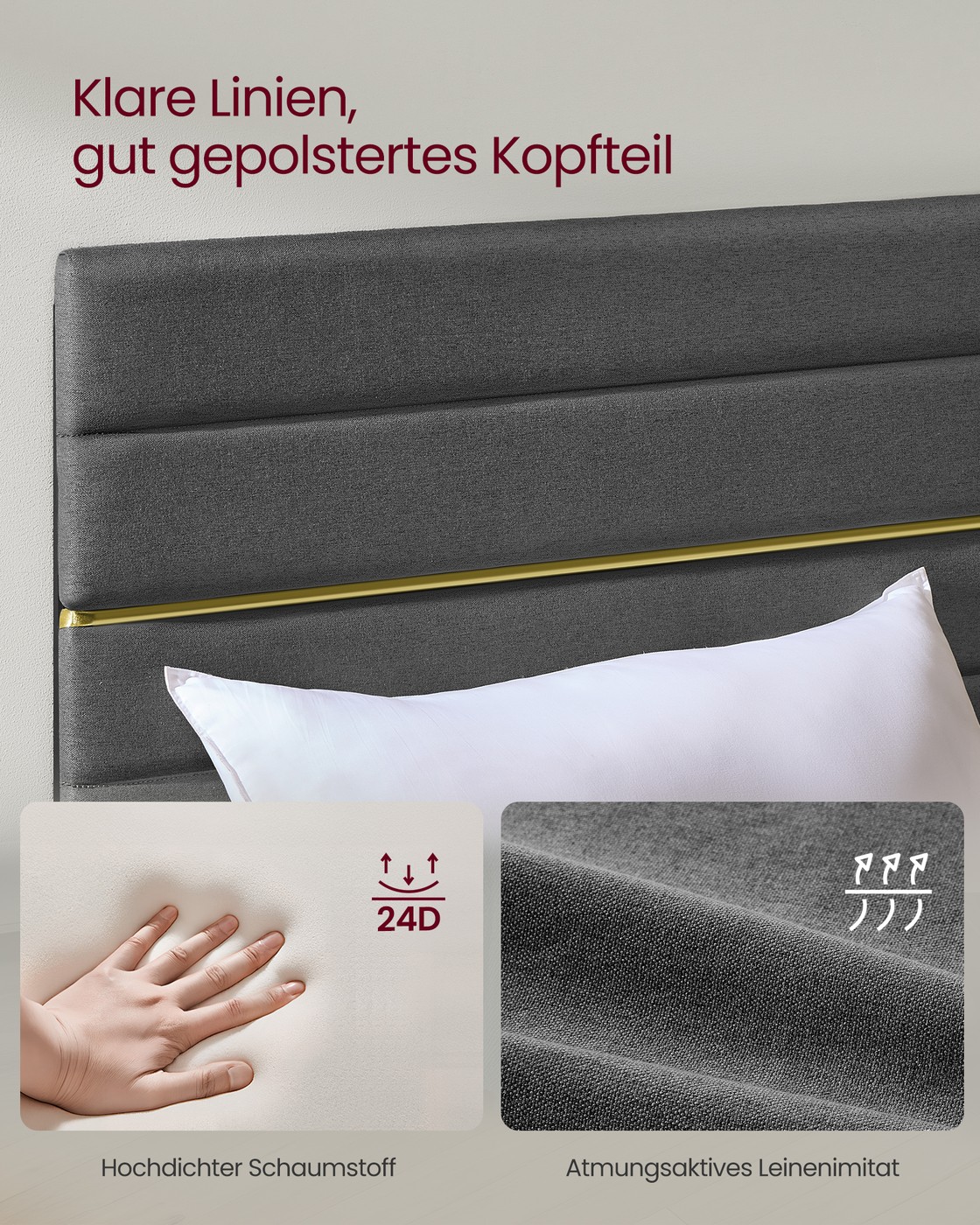 Dvigulės lovos rėmas su paminkštintu reguliuojamu galvūgaliu, pilkai skalūno sp., 202 x 90 x 110/116,5 cm - Image 2