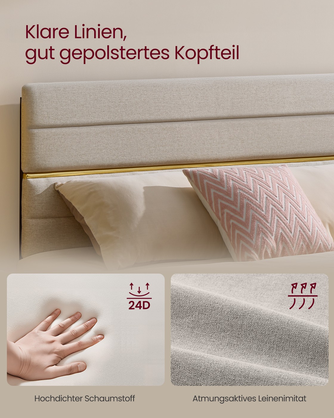 Divguļamās gultas rāmis 140 x 190 cm matracim, regulējams polsterēts galvgalis, kapučīno bēšs - Image 3