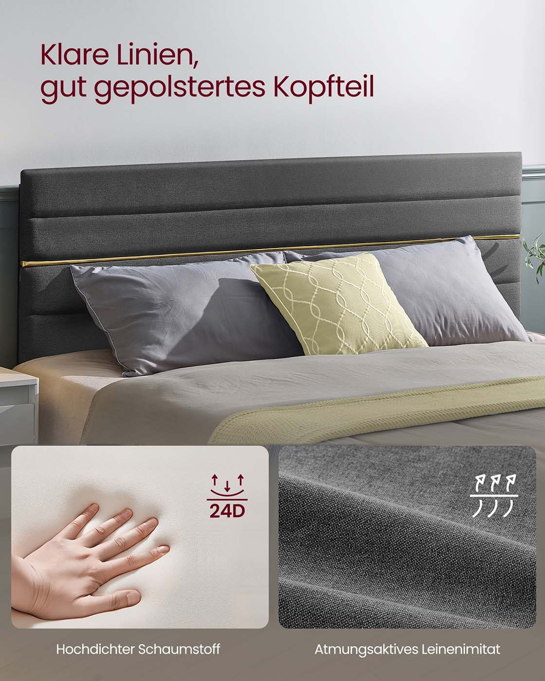 Divguļamās gultas rāmis 140 x 190 cm matracim, regulējams galvgalis, šīfera pelēks - Image 3