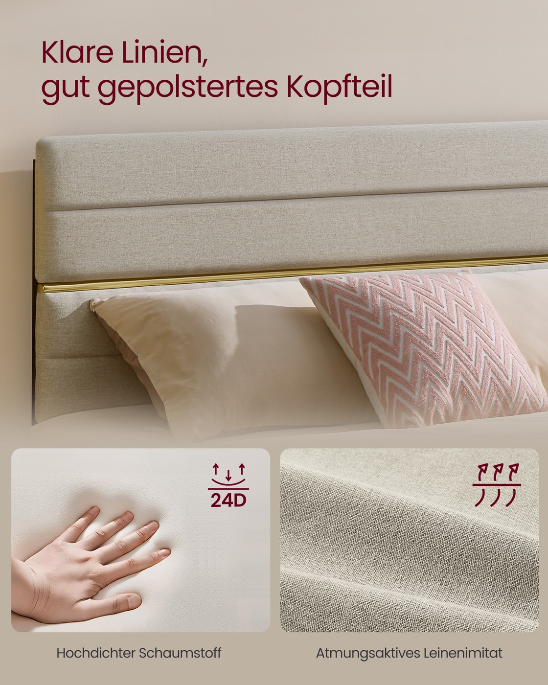 Dvigulės lovos rėmas su paminkštintu reguliuojamu galvūgaliu, 202 x 160 x 110/116,5 cm, smėlio spalvos - Image 3
