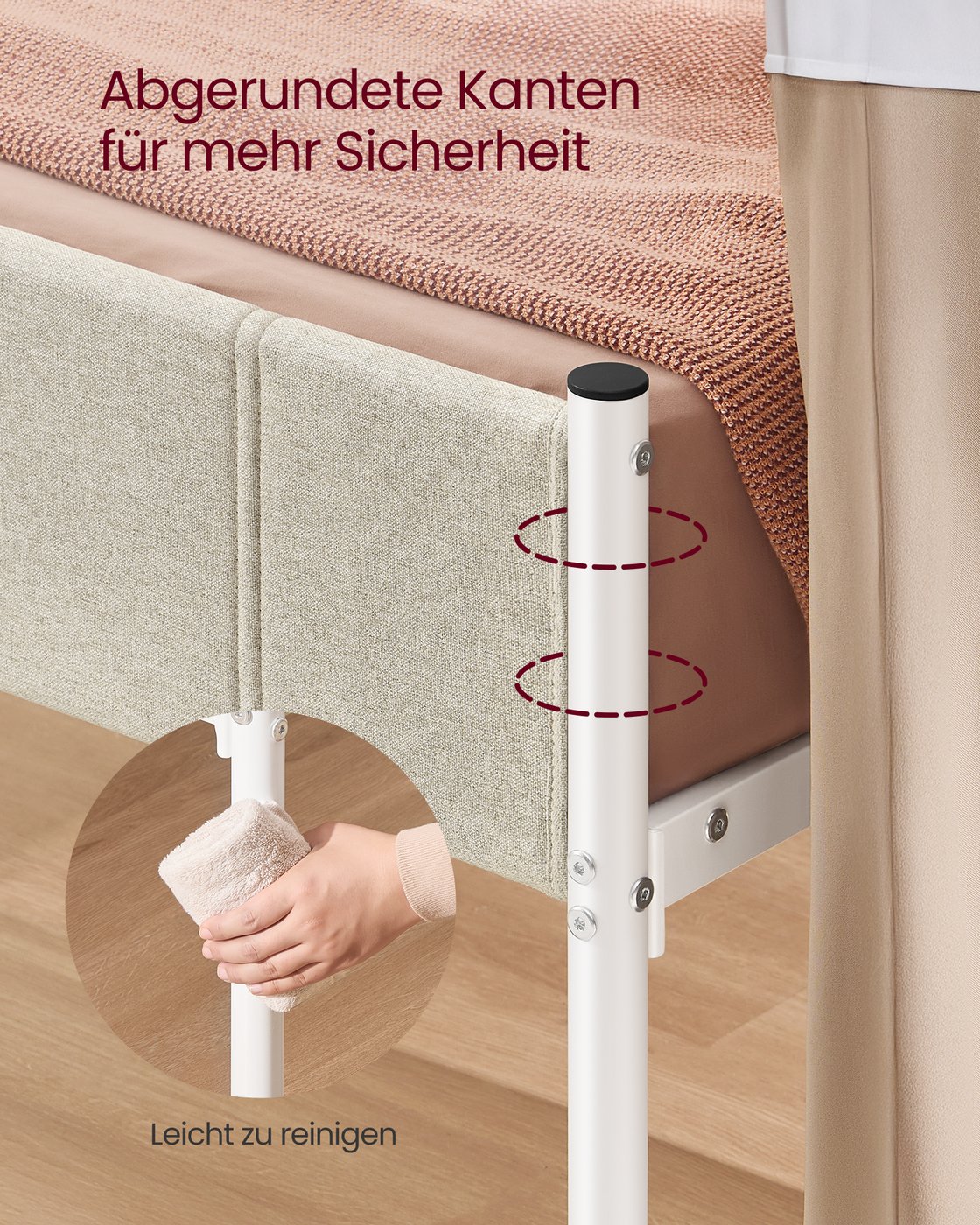 Vienvietīgas gultas rāmis 90 x 200 cm ar tērauda līstēm, cappuccino bēšā krāsā - Image 4