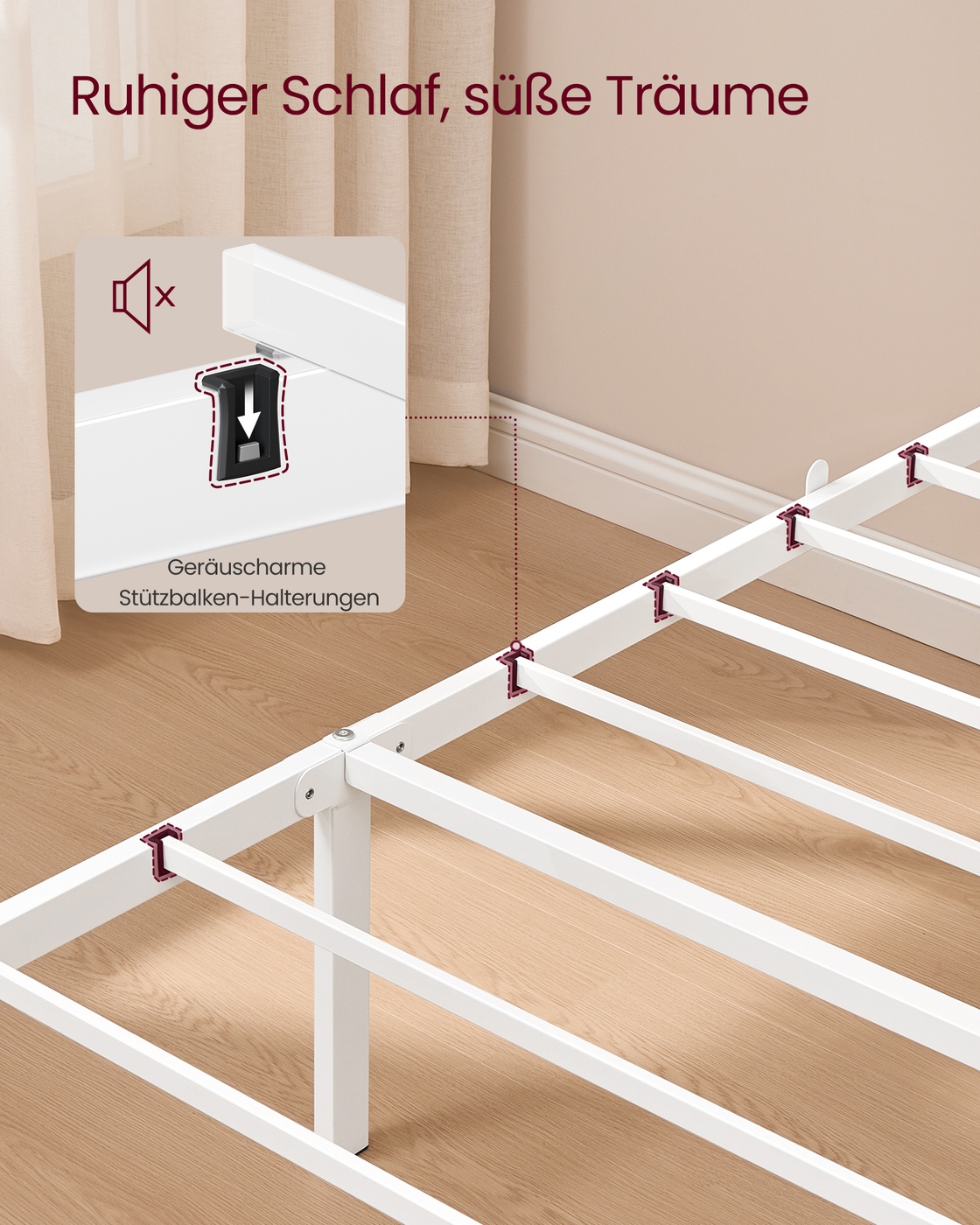 Vienvietīgas gultas rāmis 90 x 200 cm ar tērauda līstēm, cappuccino bēšā krāsā - Image 5
