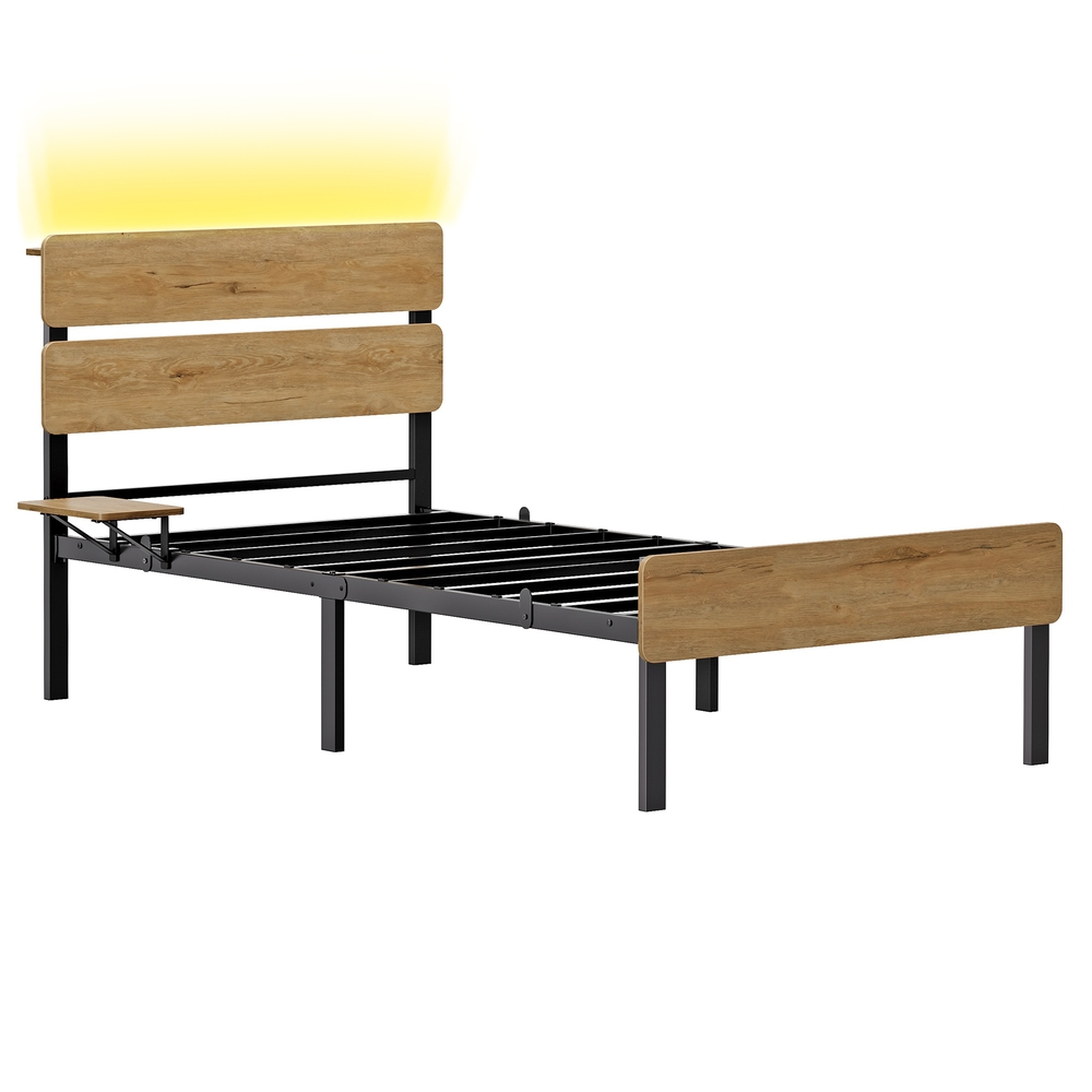 Üheinimese voodiraam 90 x 200 cm, terasest, pruun, LED-valgustusega