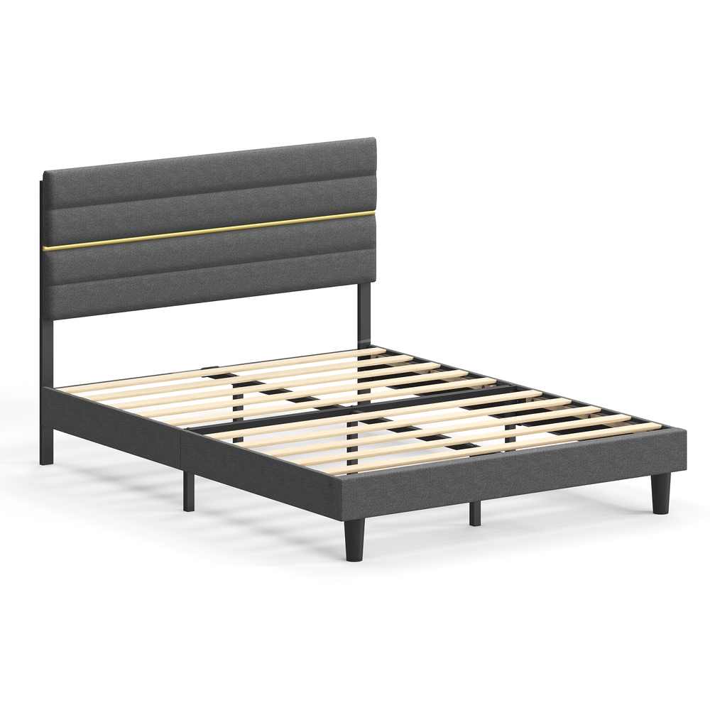 Voodi raam 140 x 190 cm madratsile, reguleeritava polsterdatud peatsiga, hall