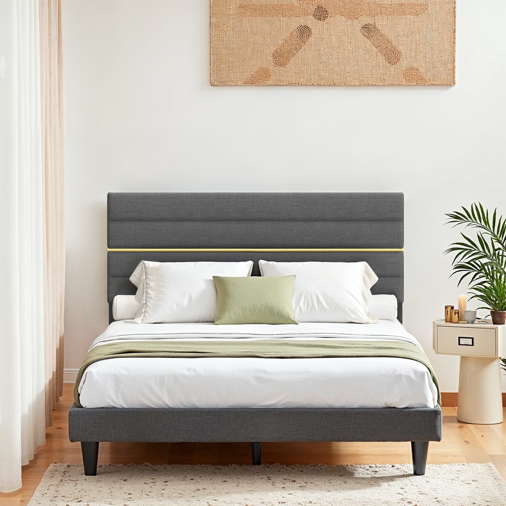 Dvigulės lovos rėmas 140 x 190 cm čiužiniui, reguliuojamas paminkštintas galvūgalis, pilkas - Image 4
