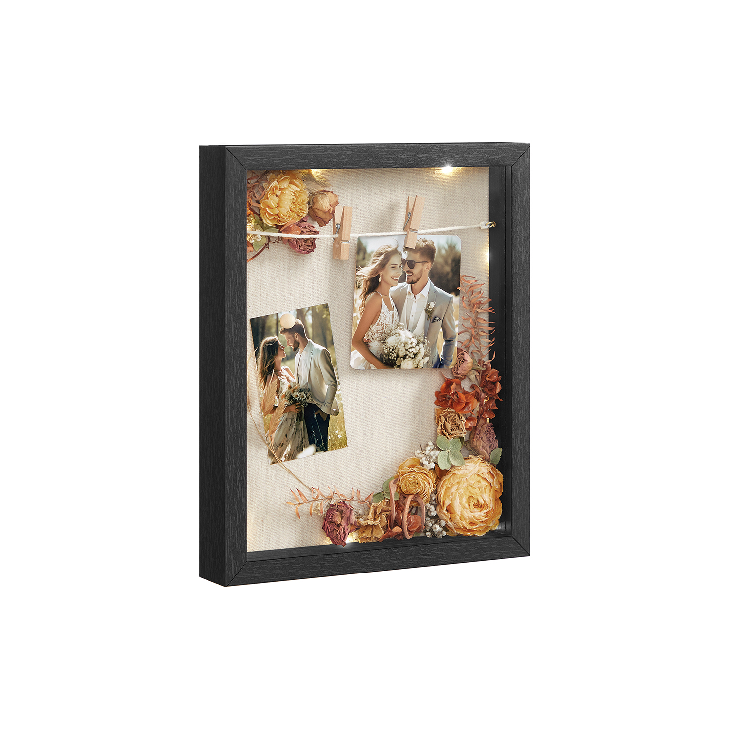 3D foto rāmis-kaste, melna, MDF un stikls, 30,4 x 5,5 x 38 cm