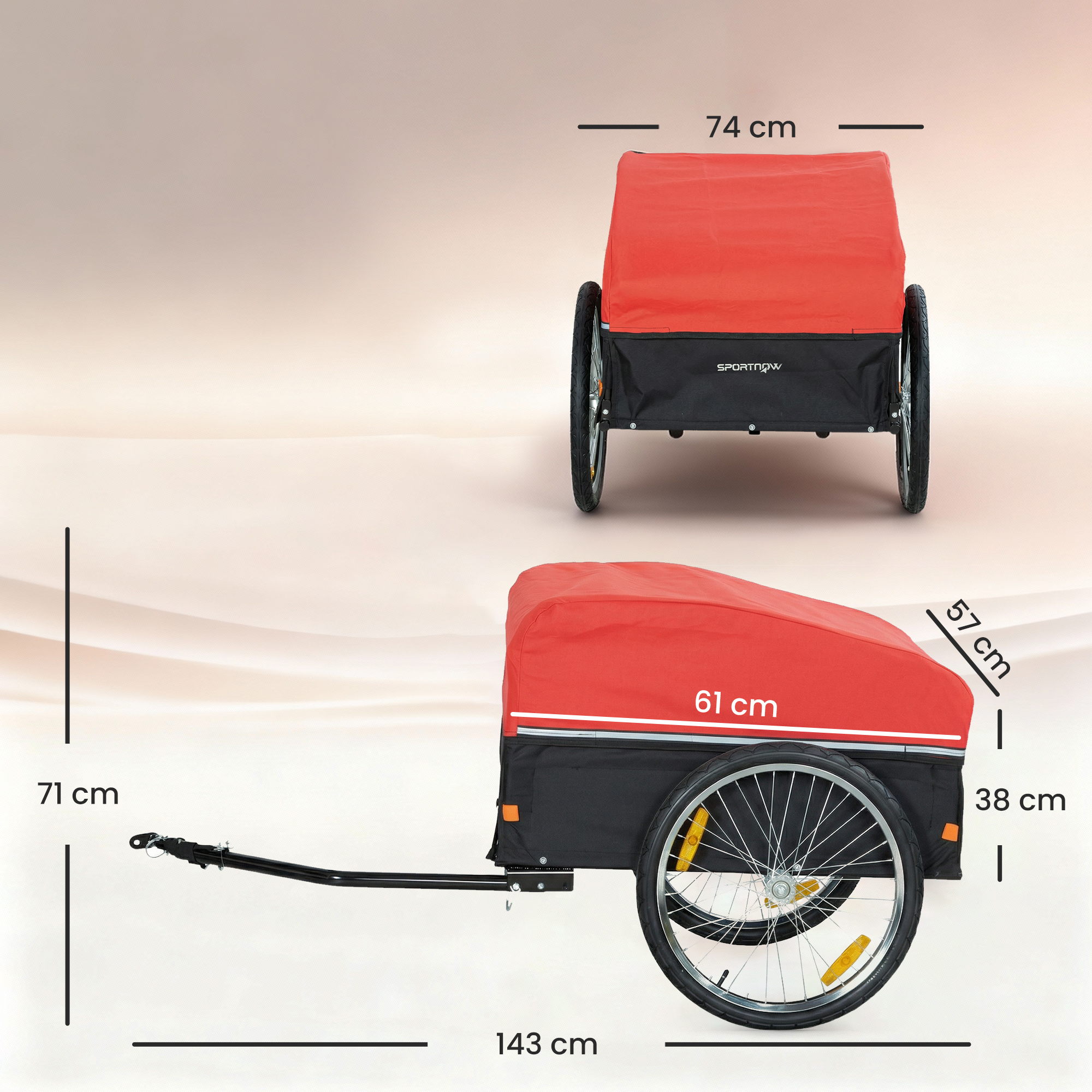 Pyörän tavarankuljetuskärry, 170 l, musta/punainen, 40 kg - Image 3