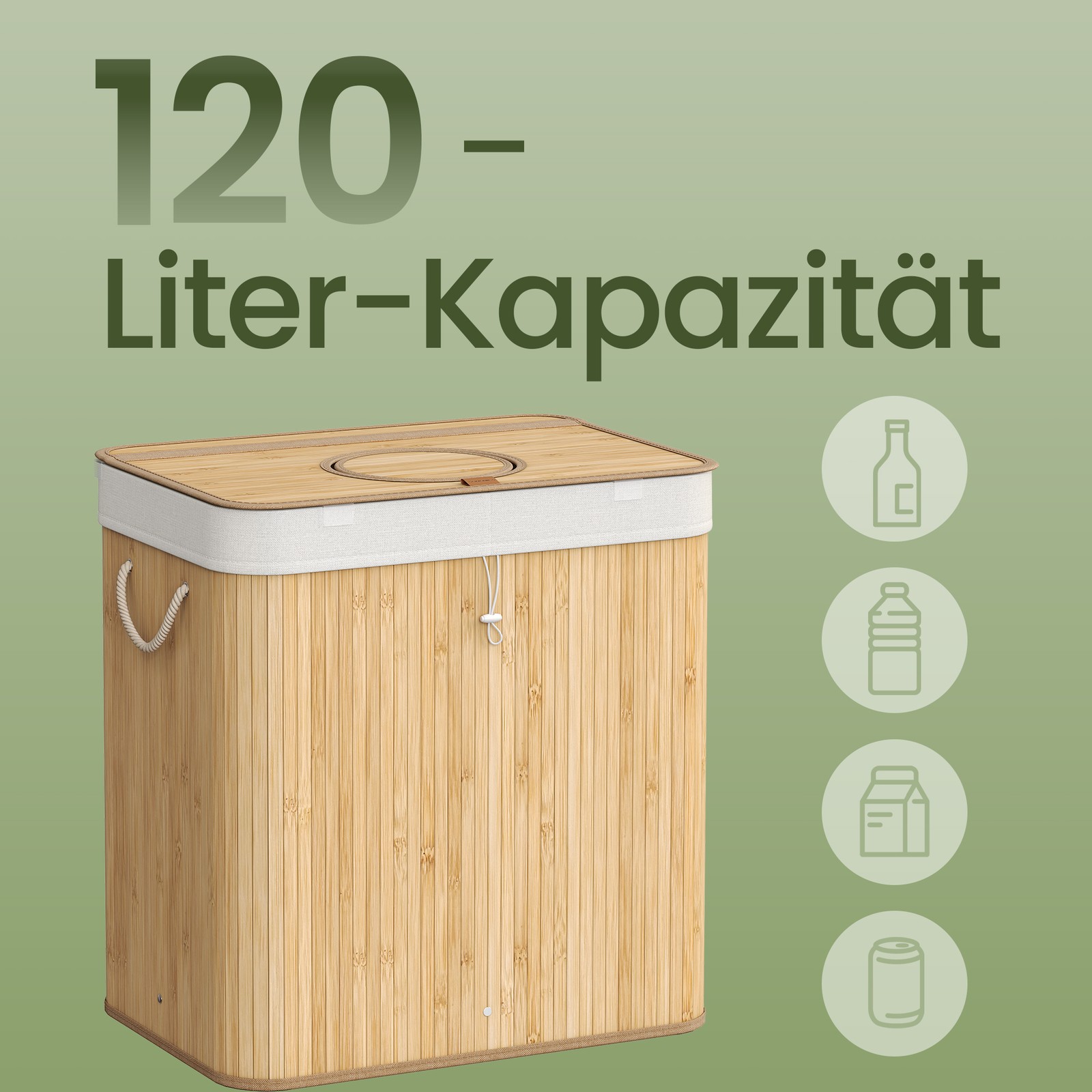Depozīta pudeļu savākšanas konteiners, 95 l, bambuss, bēšs, 50,5 x 40,5 x 61 cm - Image 6