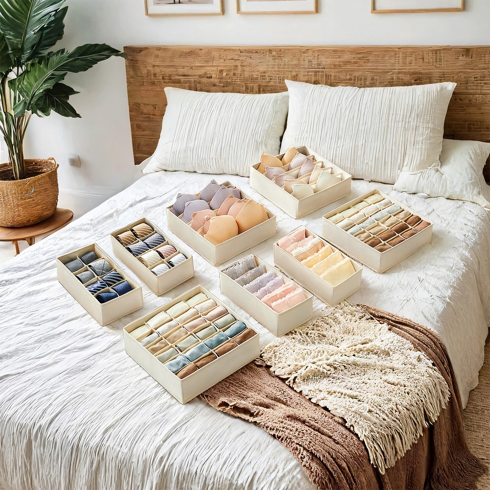 Apatinių drabužių stalčių tvarkyklių rinkinys, 8 vnt., sulankstomas, smėlio spalvos - Image 2