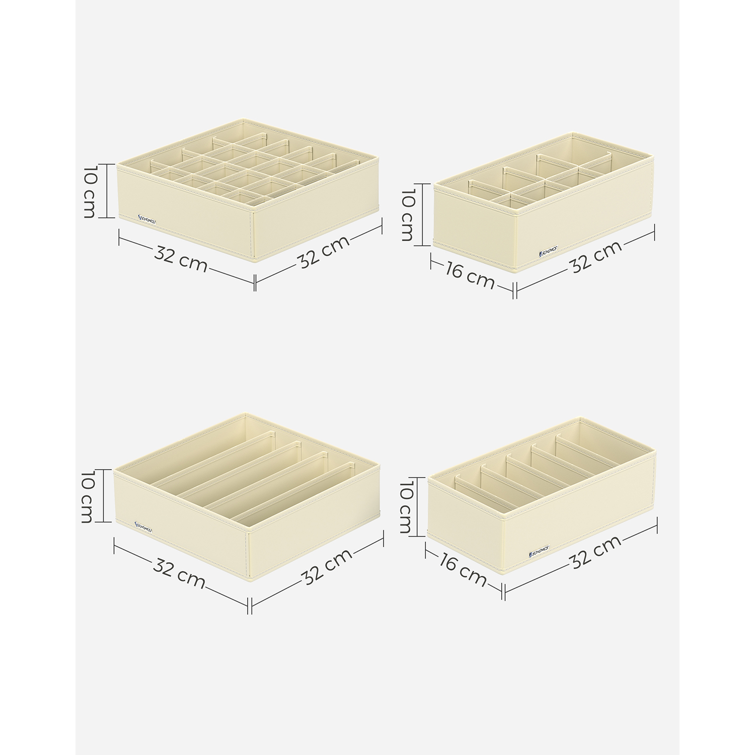 Alusvaatejärjestäjäsarja, 8 osaa, beige, kangaslaatikot lokeroilla - Image 6