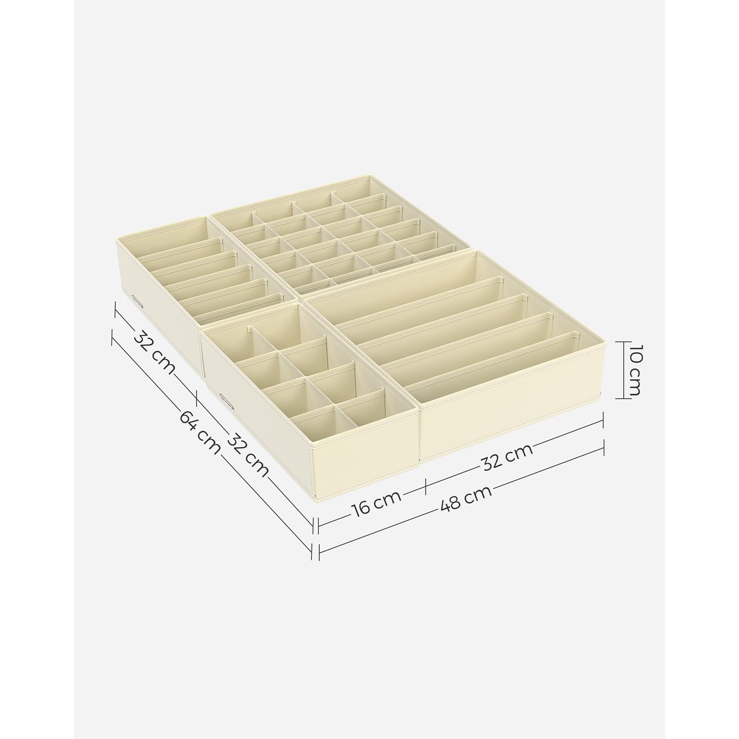Alusvaatejärjestäjäsarja, 8 osaa, beige, kangaslaatikot lokeroilla - Image 8