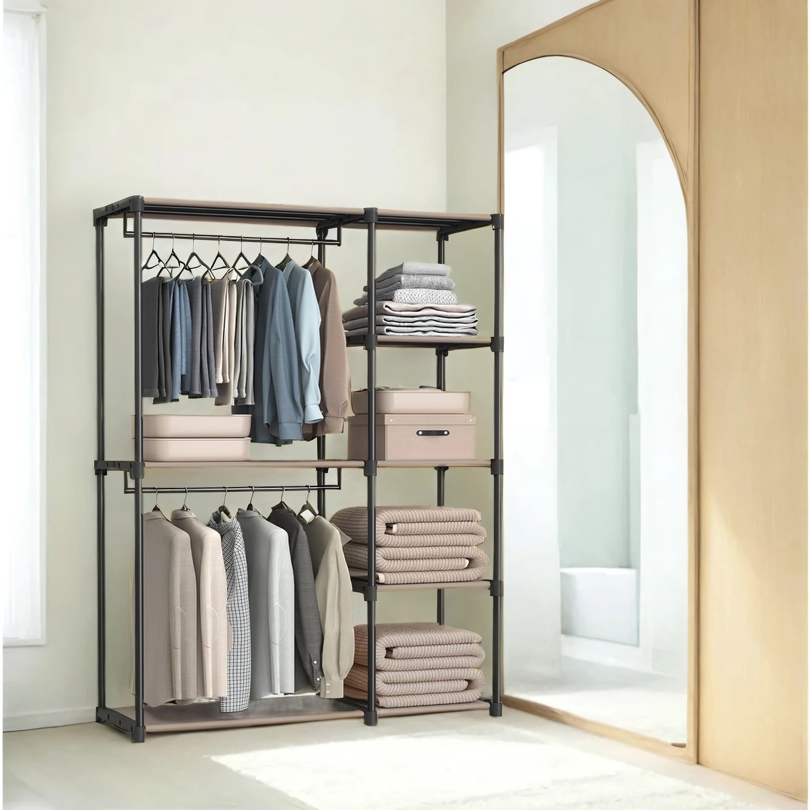 Atvērts drēbju skapis ar drēbju stieņiem, taupe, 43 x 124 x 182 cm - Image 2