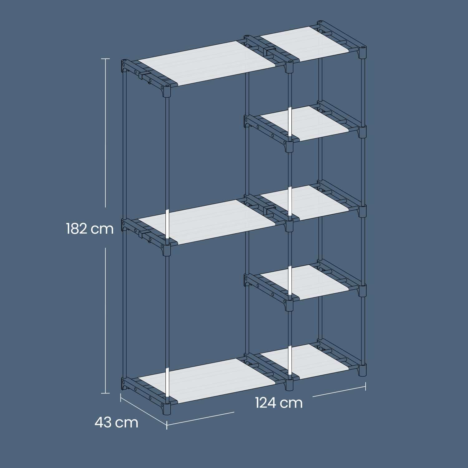 Atvērts drēbju skapis ar drēbju stieņiem, taupe, 43 x 124 x 182 cm - Image 5