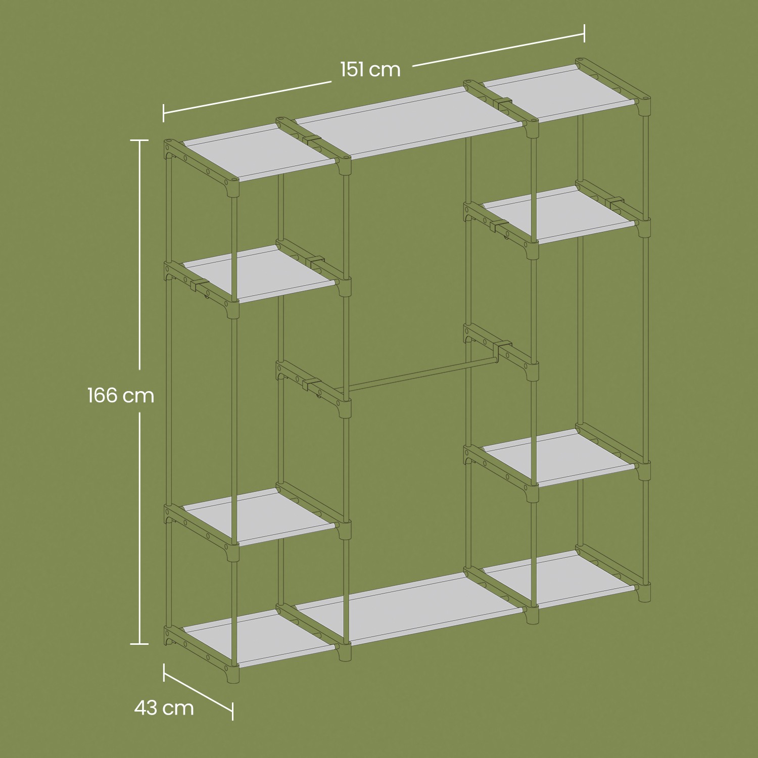 Atvērts drēbju statīvs ar plauktiem, 43 x 151 x 166 cm, tērauds un plastmasa, melns - Image 5