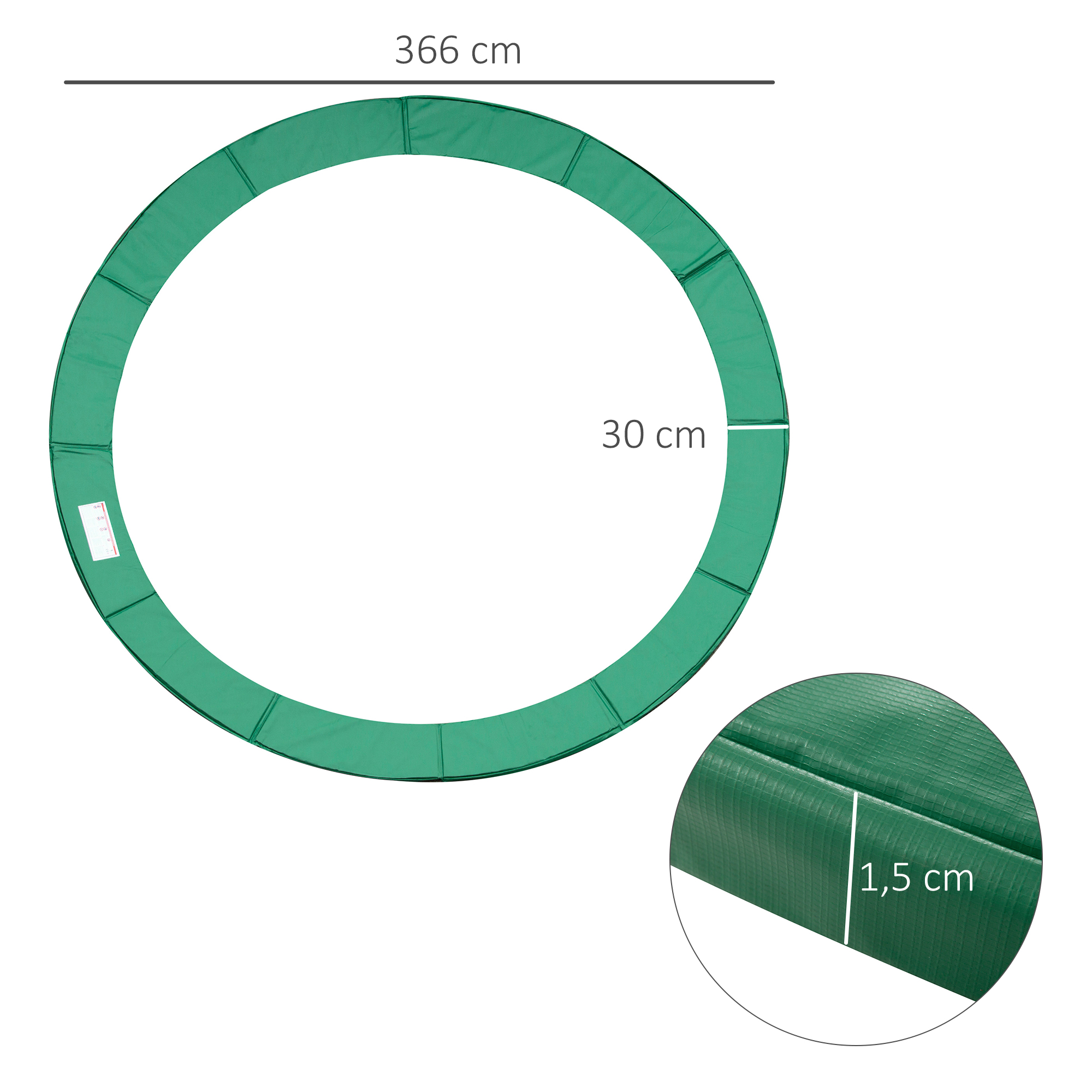 Trampolino apsauginė krašto danga, Ø 366 cm, žalia - Image 3