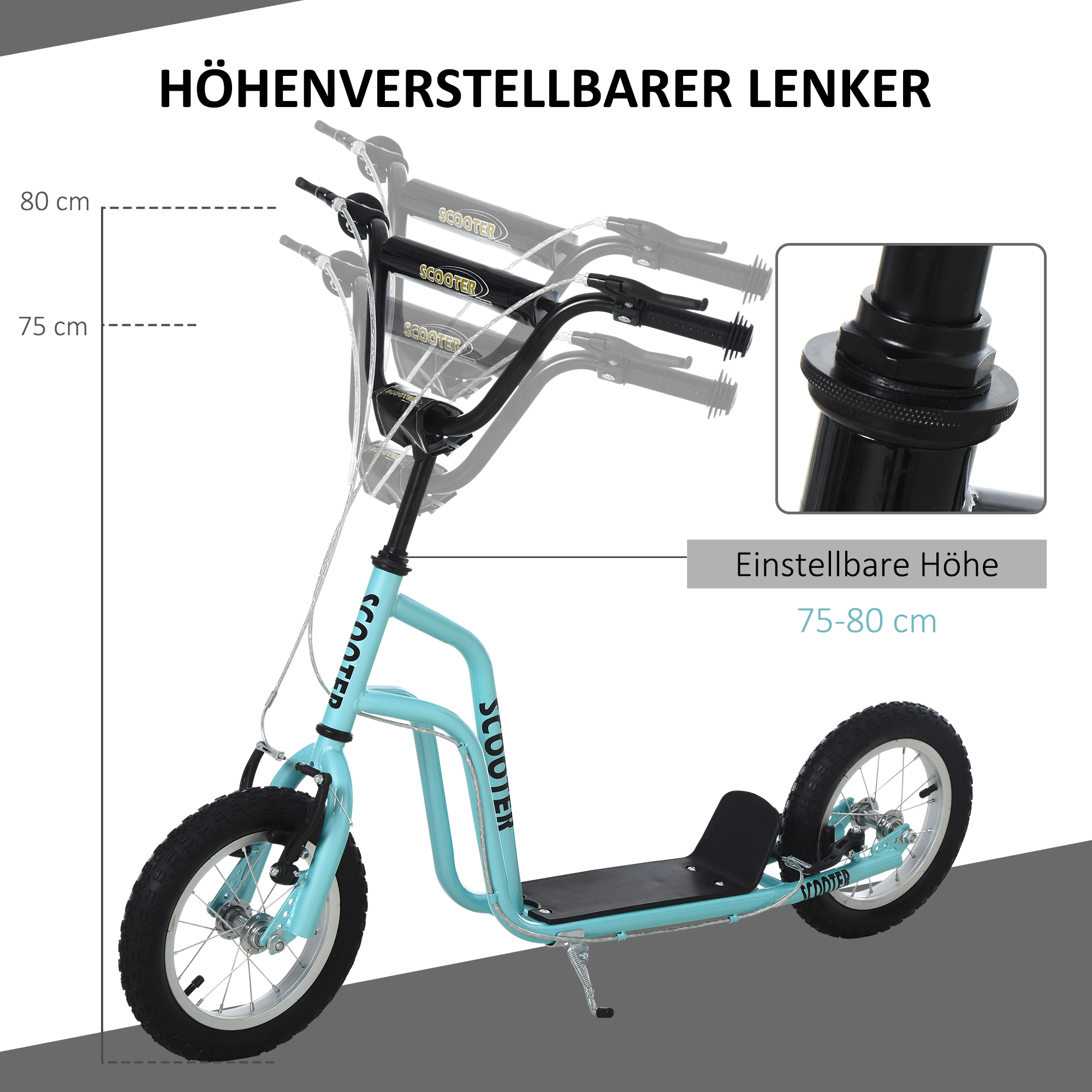 Lasten potkulauta säädettävällä ohjaustangolla, sininen, 120 x 58 x 75-80 cm - Image 5