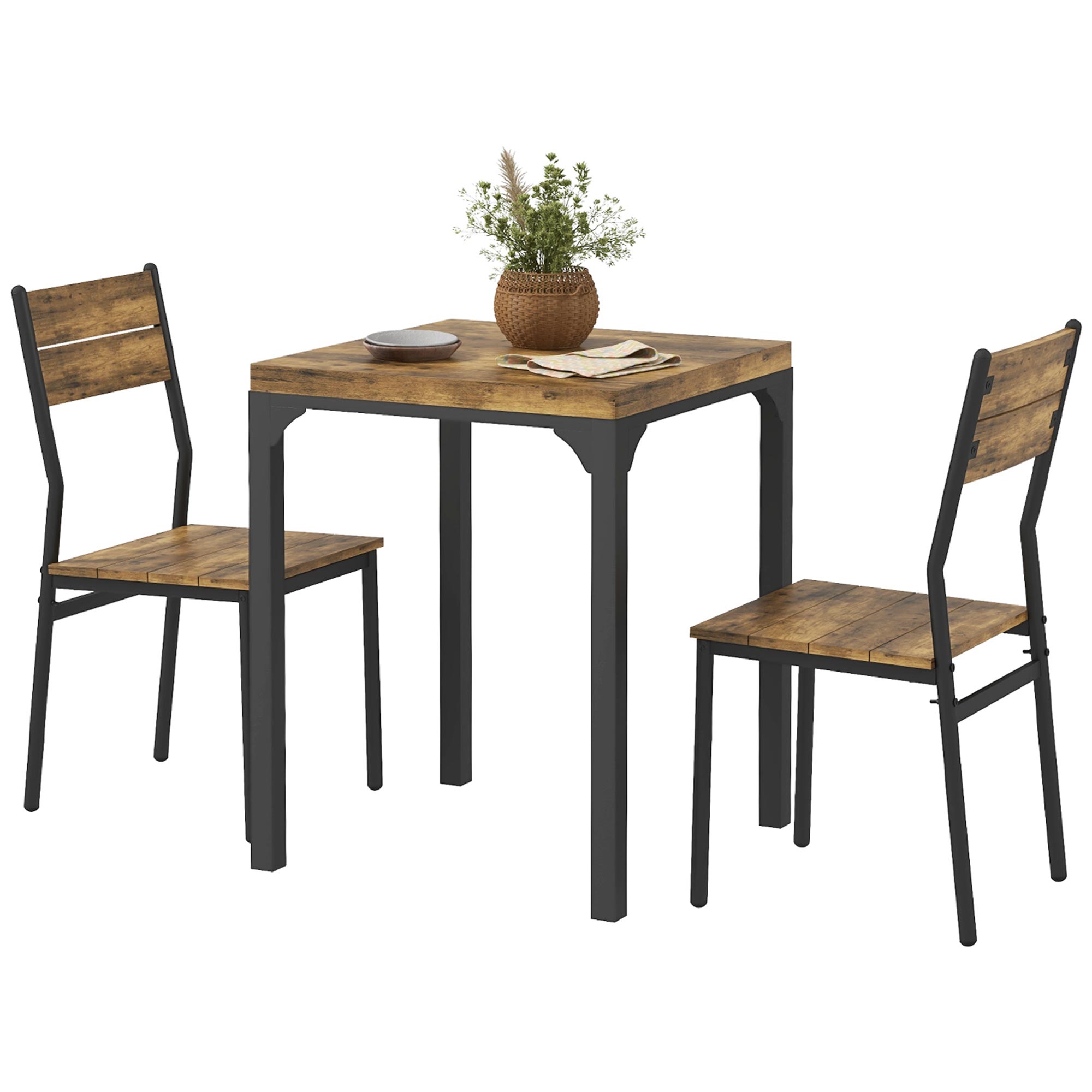 3-osaline söögikomplekt, 1 laud, 2 tooli, MDF ja metall, pruun