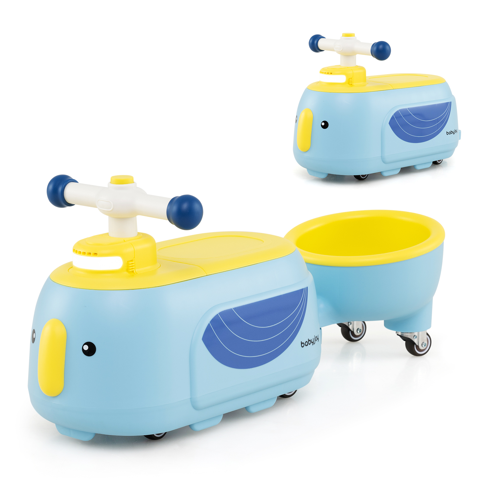 Vaikiškas stumiamas automobilis su priekaba, mėlynas, 71 x 24 x 31 cm - Image 3