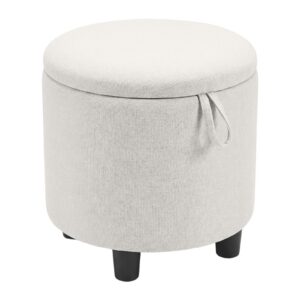 Pyöreä säilytyspuffi pellavakankaalla beige